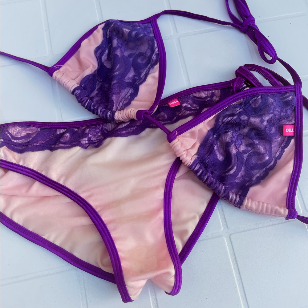 2 piece bikini from Chyna Doll. Adjustable tie bottoms and top.